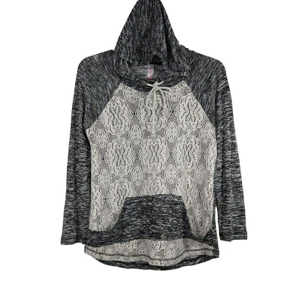 No Boundaries Knit Hooded Top Juniors Size XL 15-17 Space Dye White Black - Picture 1 of 5